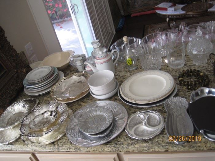 Assorted Metal Service Pieces and Platters
