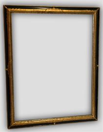 Antique Black & Gold Mirror by Milch & Sons         Details: Handsome large black and Gold Antique mirror with gold gilt scalloped detail on corner and center edges by D. Milch & Sons – famous for their beautiful, elegant, yet versatile mirrors. 
Dimensions: 39.25”w x 5”d x 49”h (41lbs)
