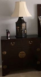 Pair of Black Lacquer Asian Nightstands Bedroom Single