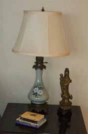 Pair of Antique Hand Painted Porcelain Oil Lamps