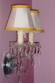 Crystal Sconces with custom Silk shades