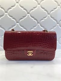 Chanel Classic S/M Double Flap Red Croc Leather Shoulder Bag. Timeless and Classic!