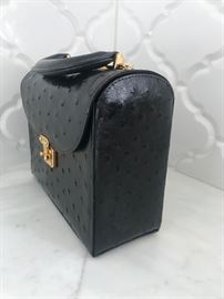 Lana Marks Medium Black Ostrich Handbag. (side view)