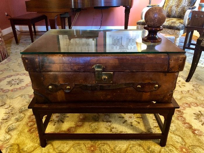 Antique trunk with glass top