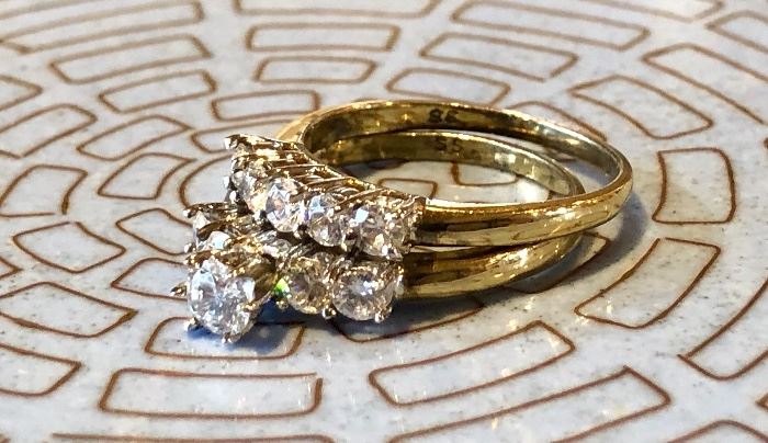 14K and Diamond Engagement and Wedding Ring
