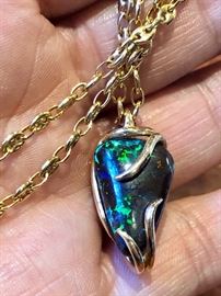Black Opal and 14K Pendant with Chain