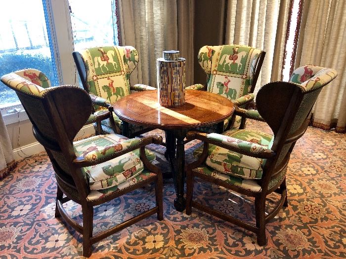 Pair Unusual Minton Spidell English Barber Wing Back and Table
