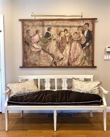 Minton-Spidell Neoclassical Settee, feat. down-filled mohair cushion with ivory piping