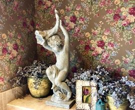 Cement boy with cornucopia