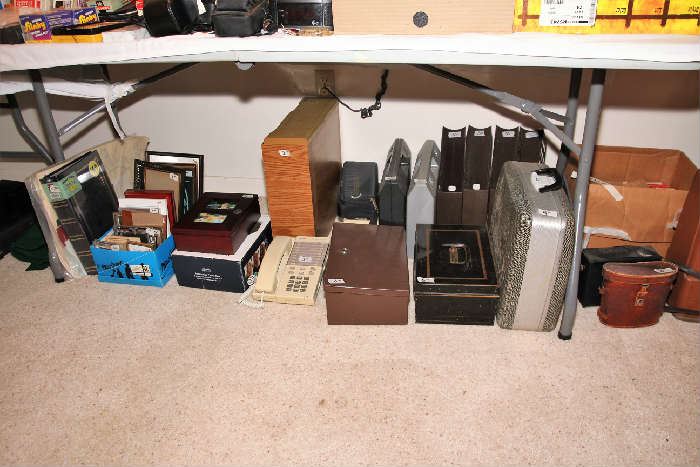 Fire Proof Box, Typewriter, Binoculars
