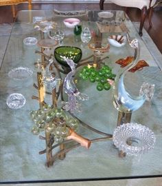Selection of Mid-Century Glass, including Murano, Cut Crystal, Glass Grapes, Deco Compotes, etc.