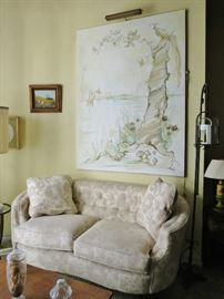 Lovely Kidney Settee with a Large Original Canvas