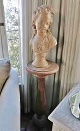 Plaster "Terracotta" Bust of a Girl on an Antique Ribbed Pedestal