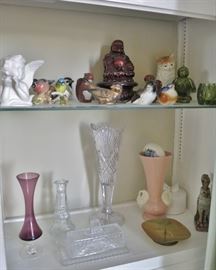 Lots of Fine Cut Crystal & Depression Glass; Porcelain Birds