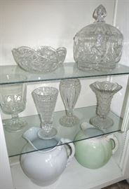 Lots of Fine Cut Crystal, Depression Glass & Victorian Water Pitchers