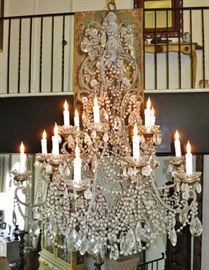 Large Fabulous Antique Beaded Crystal Chandelier