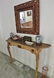 Small Console Table w/ an Antique Gilt Beveled Mirror