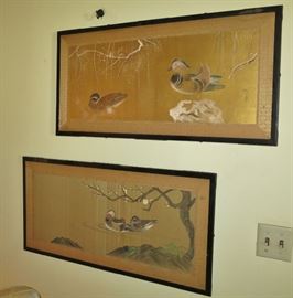 Pair of Vintage Japanese Silk Paintings