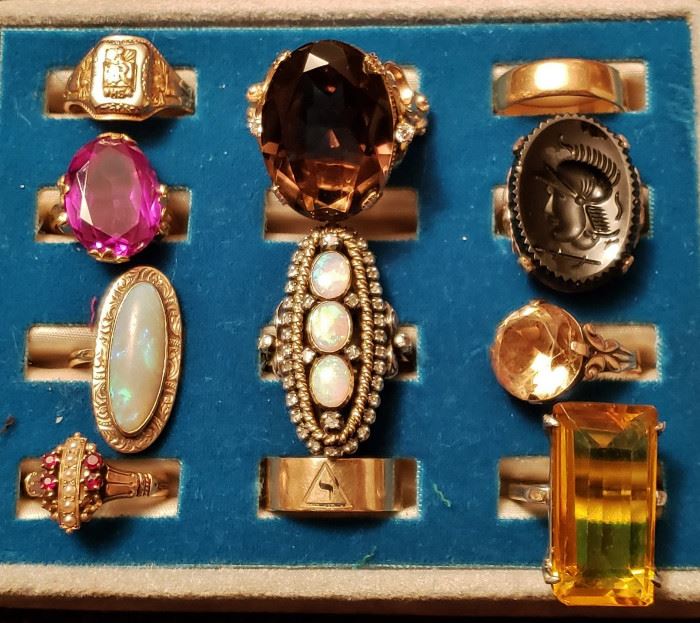 Antique Genuine Gold, Opal, Rose-Cut Diamonds & Opals, Ruby, Topaz, Seed Pearl & Onyx Rings