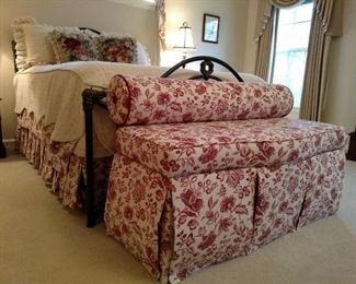 Cox Furniture Co. upholstered storage bench and a bolster matching bedding