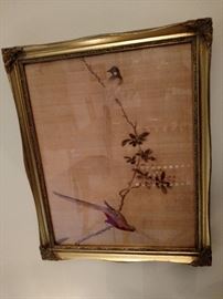 One of two Chinese paintings on silk, framed