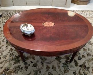 Hekman Furniture Co. oval mahogany inlaid coffee table