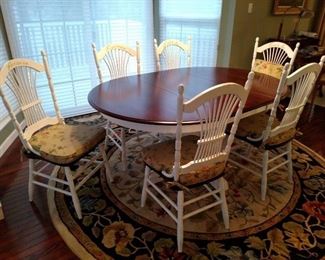 Canadel Furniture Co. mahogany top painted pedestal base dining table with six side chairs