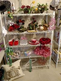 Holiday decor on wire shelving