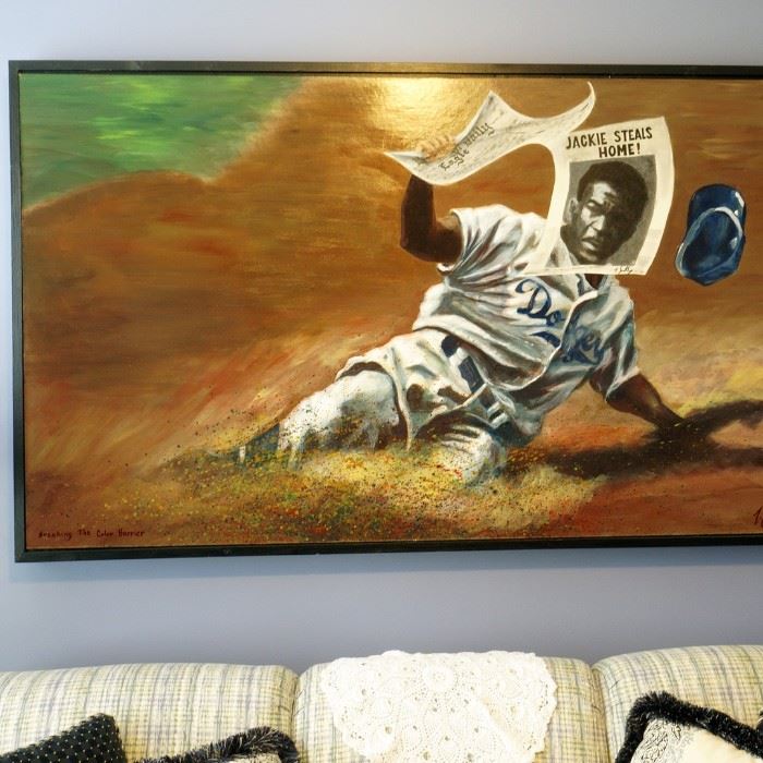 Jackie Robinson painting by Zack Smithey, 62"w by 38"h with frame