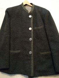 Loden wool jacket, there are a few men's clothes including dress shirts, tee shirts, jeans, trench coat, etc.