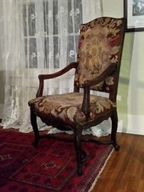 Antique needlepoint tapestry throne chair (comes with documentation)