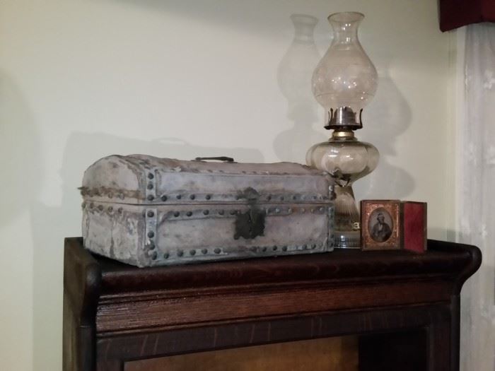 This buckskin covered chest was said to be carried by a Davis ancestor in the Civil War.  However, it is made like a Revolutionary War document chest.