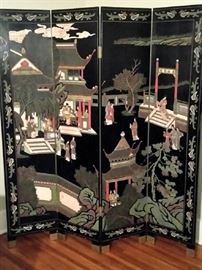 Beautiful black lacquer oriental screen