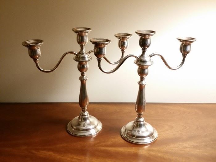 International Sterling 'Lord Saybrook' candelabra pair.  All items made of precious metals are stored in a safe off site until the days of the sale.