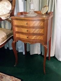 A closer look at one of the French nightstands/end tables