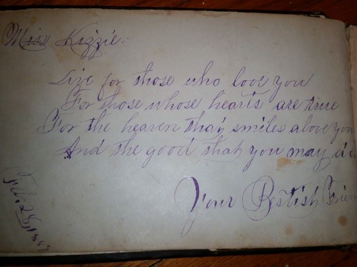 The autograph book contains this beautifully written poem.