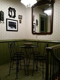 Ice cream parlor table and 4 chairs and antique mirror