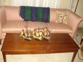 Lawson sofa, Mahogany coffee table, ship models