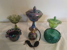 Carnival Glass, Perfume Atomizer, Fenton Hobnail