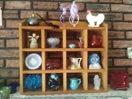 Fenton Large Hand Painted Butterfly, Opalescent Fenton Dish & Red Bunny