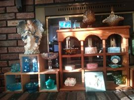 Blue & Amber Fenton, Soap Stone Boxes, Tall Angel