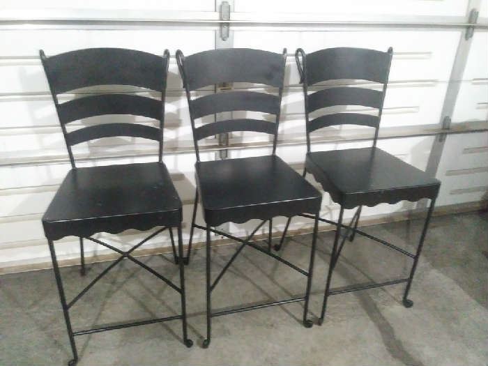 3 Vintage Solid Heavy Iron or Metal Bar Stools