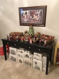 Black Table, Snow Village,Christmas Ornaments, Framed Print,Nutcrackers.