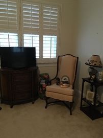 Cabinet,TV, Side Chair,Shelf,Lamp,Ducks.