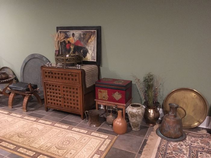 Asian Items ,Chests,Camel Stool, Copper & Brass.