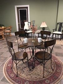 Bistro Table & Chairs, Round Rug.