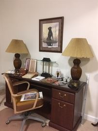 Vintage Desk Chair, Lamps, Desk.