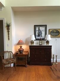 Rattan Chair, Rattan End Table,Lamps, Dresser(Cedar Lined) 
