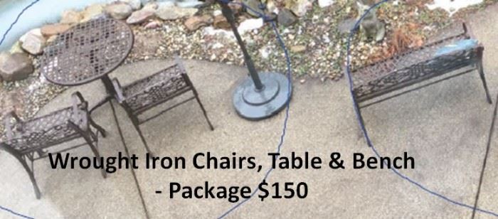 Wrought Iron Table Chairs and Bench