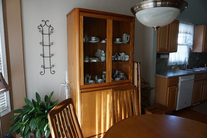 Teak China Cabinet, lighted 2 piece